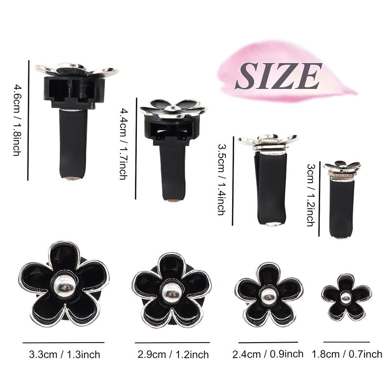 ORIESSE 4pcs Cute Daisy Flowers Car Air Freshener Vent Clips Girly Flowers Car Accessories for Women 4 Sizes Sparkle Black Silver Flower Car Vent Clips Refillable Clips On Car Diffuser - Image 3